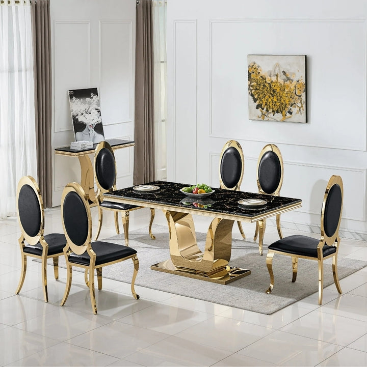 RDT3102 MESA COMEDOR DORADA NEGRA