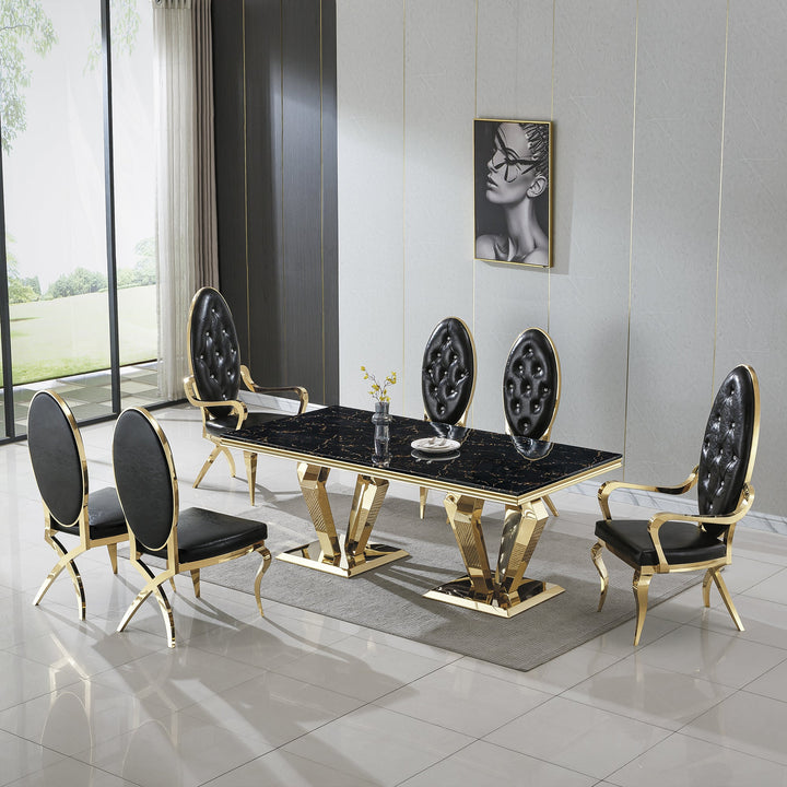 RDT308 MESA COMEDOR DORADO NEGRO