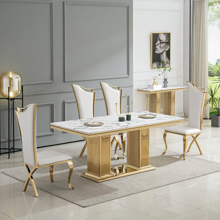 DT301 MESA DE COMEDOR DORADO BLANCO