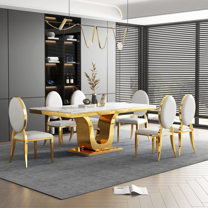 DT053GMW MESA DE COMEDOR  DORADO BLANCO