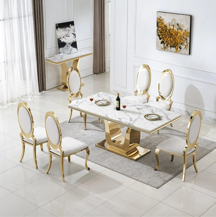 RDT3102 MESA COMEDOR DORADA BLANCA