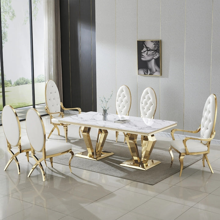RDT308 MESA COMEDOR DORADA BLANCA