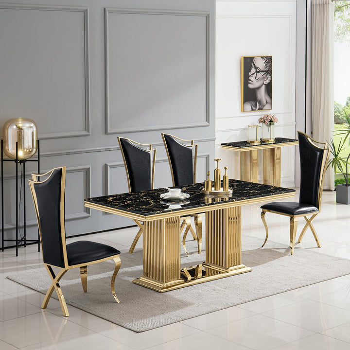 DT301 MESA DE COMEDOR DORADA NEGRA